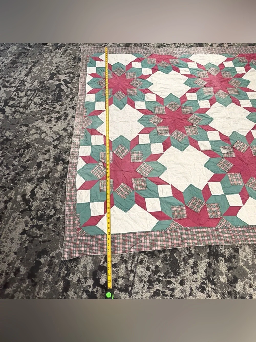VTG Antique Very Old Quilt Blanket Patchwork 8 Pointed Stars 3D Hand Sewn 80x64”